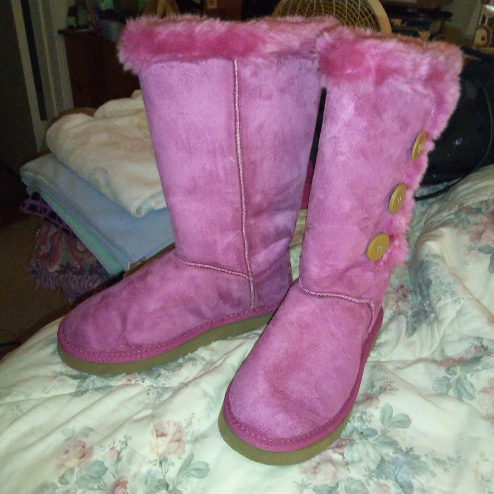 Pink UGG Boots size 7 with tan buttons